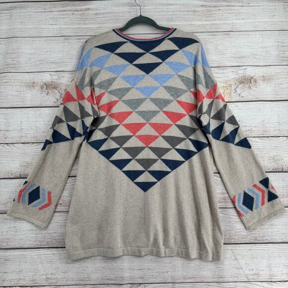 J. Jill Southwest Print Open Front Cardigan Sweater Womens Medium Beige Blue - Picture 2 of 13